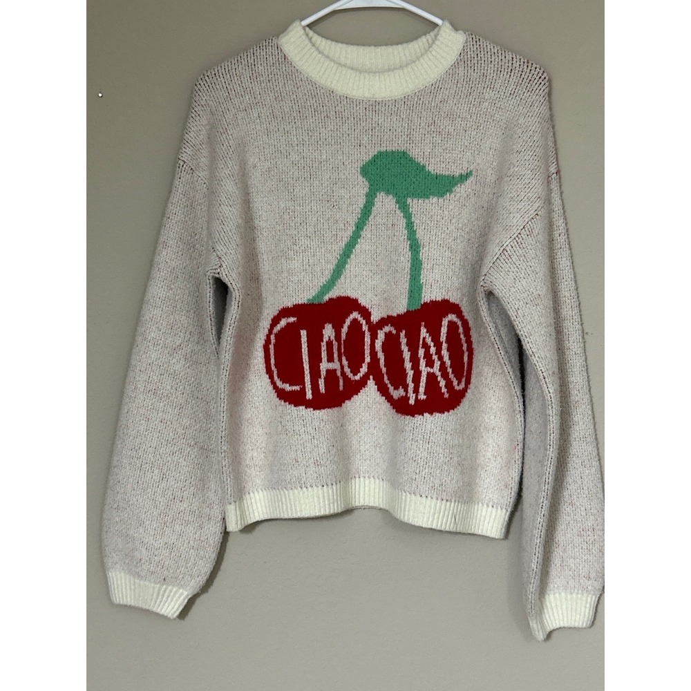 A New Day Kids Ciao Ciao Cherry Graphic Crewneck Sweater Cream Red Small